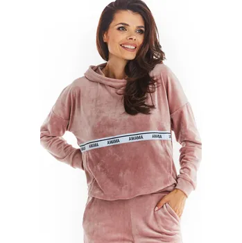 Dámská mikina Teplá mikina ze sametu s nápisy A371 Barva: Růžová, Velikost: M