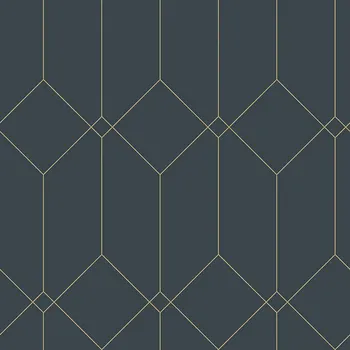 Tapeta Tmavě modrá geometrická vliesová tapeta, zlaté linie 139225, Art Deco, Esta