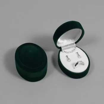 Dárková krabička Sametová krabička na šperky - zelený ovál