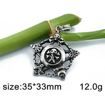 Přívěsek Pentagram s lebkami - ocelový přívěsek