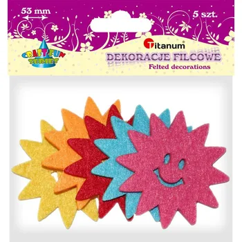 Filcové dekorace, slunce, mix, 53mm, 5ks/bal.
