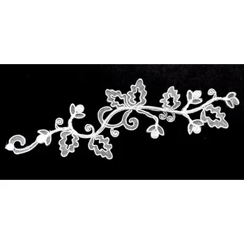 umělá květina N427, Nažehlovačka, listy s květy bílé, 26 x 9 cm, 1 kus