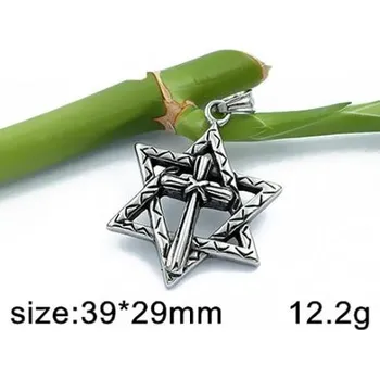 Přívěsek Kříž v hexagramu - ocelový přívěsek