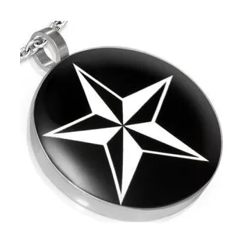 Přívěsek Kruh s pěticípou hvězdou na černém podkladě - ocelový přívěsek