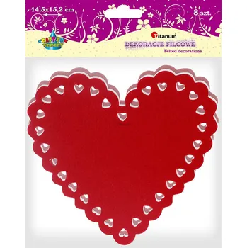Filc. dekorace-srdce, 14,5x15,2cm, 3barvy, 8ks/bal.