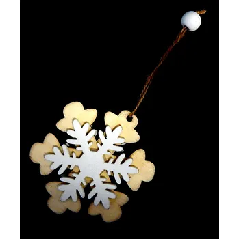 Vánoce Dekorace, dřevěná, vločka bílá, 1 ks