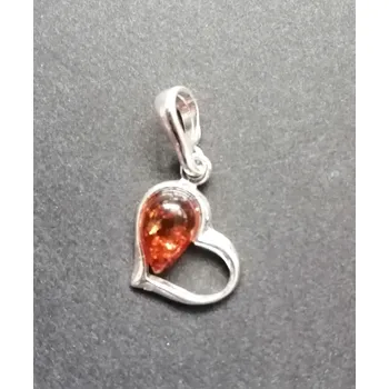 Přívěsek Srdíčko s jantarem - stříbrný přívěsek Stříbrná