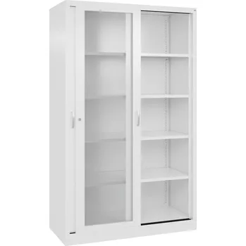 Jednací stůl Kancelářská skříňka s posuvnými dveřmi Acurado, vložné police, 1200 x 500 x 1950 mm, dopravní bílá