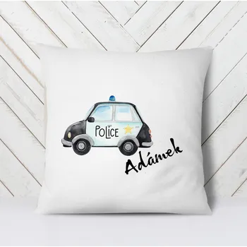 Dekorativní polštářek Domovi Bílý polštář s vlastním jménem Policie 40x40