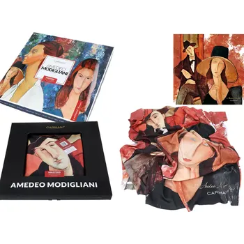 Šátek Carmani® Carmani - Šátek A. Modigliani, Woman in a hat and Mario Varvogli v dárkovém balení - 90*90 cm