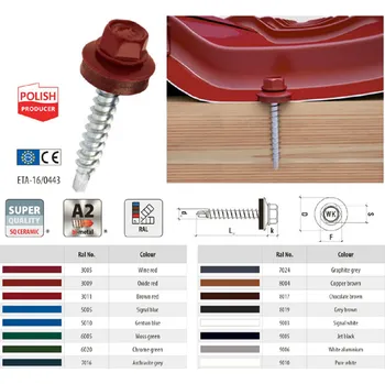 WFD - Samovrtný šroub pro ocelové plechy s EPDM těsněním a 6-ti hrannou hlavou SW8 - pro dřev. konstrukce (4,8 x 25 mm / RAL5005 / 250ks)