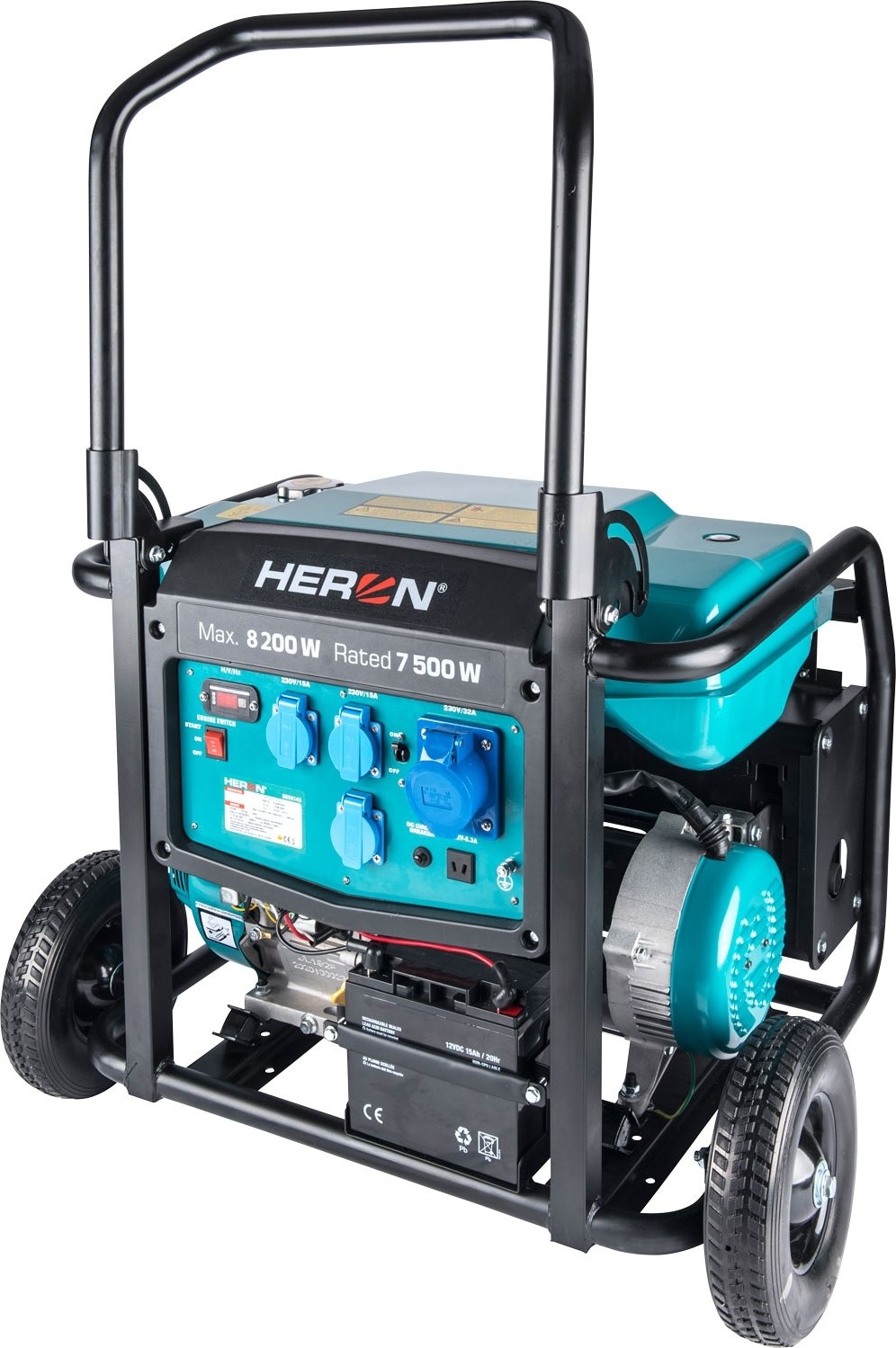HERON elektrocentrála benzínová 17HP/8,2kW, podvozek, elektrický start (8896145)