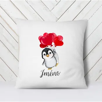 Dekorativní polštářek Domovi Bílý polštář s vlastním jménem Tučňák 40x40