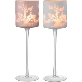 Svícen 2ks růžový a modrý skleněný svícen na úzké noze na čajovou svíčku Sakura - Ø 9*30 cm