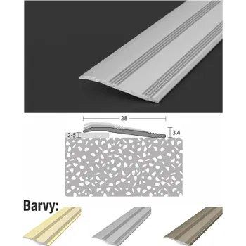 Nábytkové kování Vyrovnávací samolepicí profil 28 mm pro vinylové podlahy (délka 270 cm / stříbrný / 1ks)