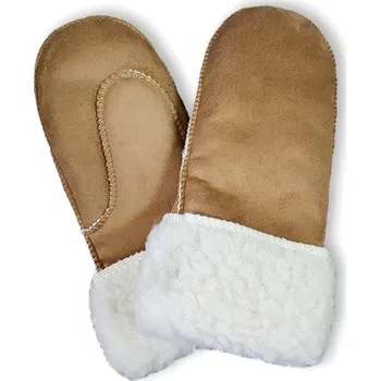 Rukavice Ovčí Věci Rukavice palčáky z ovčí vlny merino a semišové kůže velur hnědá, Velikost M