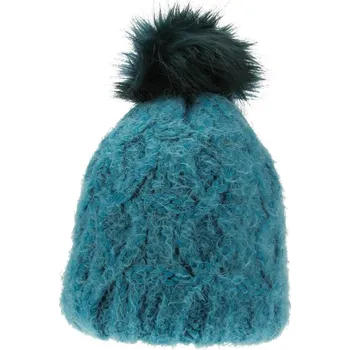 Čepice Pletená modrá zimní čepice s bambulí (Dámská zimní čepice vzorovaná)
