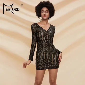 Dámské šaty Třpytivé mini šaty přiléhavého střihu FT2561 LissCord Barva: Černá, Velikost: M