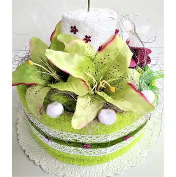 Bytová dekorace Veratex Textilní dort svícen žlutozelený