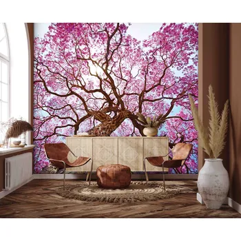Fototapeta Tapeta Rozkvetlý strom s růžovými květy (vliesová fototapeta)