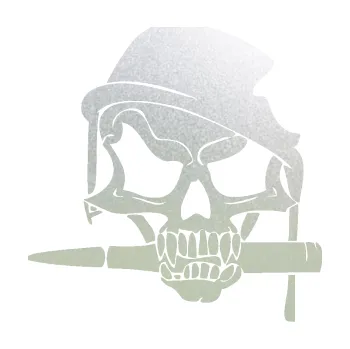 Samolepicí dekorace na vozidlo Lebka 056 levá s nábojnicí (60 - pískované sklo) SAMOLEPKA NA AUTO, NÁLEPKA, FÓLIE, POLEP, TUNING, VLASTNÍ TEXT, TISK, AUTOSAMOLEPKY.cz, POLEPY, OBRÁZEK, LOGO, 3D STICKERS