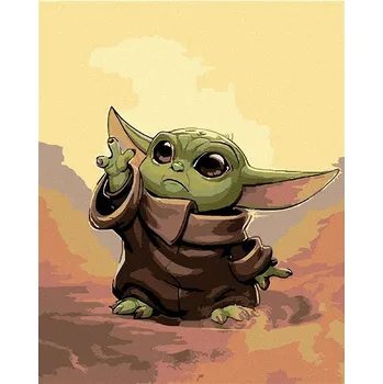 Malování podle čísel - Baby Yoda, 40x50 cm, bez rámu a bez vypnutí plátna