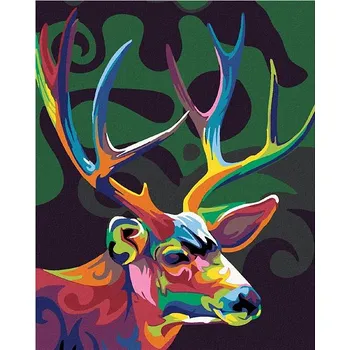 Malování podle čísel - Barevný jelen, 40x50 cm, bez rámu a bez vypnutí plátna