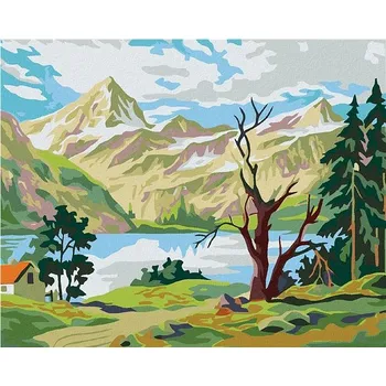 Malování podle čísel - Bydlení pod horami, 50x40 cm, bez rámu a bez vypnutí plátna