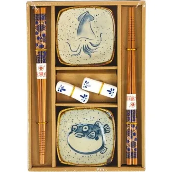 jídelní souprava Servírovací sada s podložkou Japanese Style 6 ks rybka a kalamára