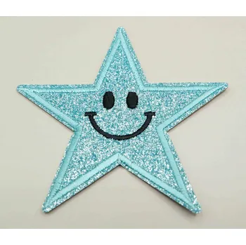 Vánoční dekorace Nažehlovací záplata - třpytivá hvězda - tyrkysová - rozměr 8,5 cm x 8,5 cm