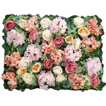 umělá květina Květinová stěna - růže, hortenzie, eukalyptus, dílec 40 x 60 cm (Umělá stěna z kvetoucích rostlin rose, hydrangea, eucalyptus, dílec 40 x 60 cm)