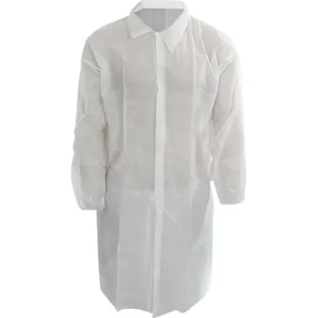 Jednorázový oděv Plášť návštěvnický s gumičkou na rukávech, bílý , suchý zips XL, 10 ks