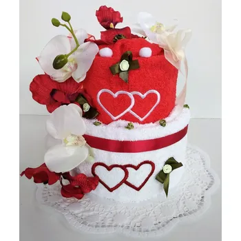 Sada ručníků a osušek Veratex Textilní dort dvoupatrový vyšitá srdíčka