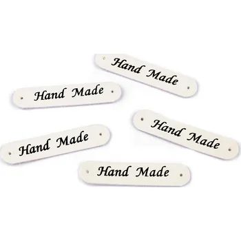 Nášivka Nášivka / štítek z eko kůže Hand Made 10x48 mm, barva 2 krémová světlá mat