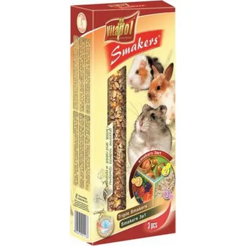 Krmivo pro hlodavce Vitapol Mix flasks (walnut-fruits-fruits-popcorn) for rodents - 3 pcs. - 135 g