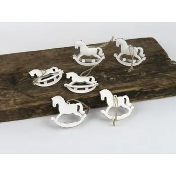 Vánoční dekorace Závěs koník bílý plechový