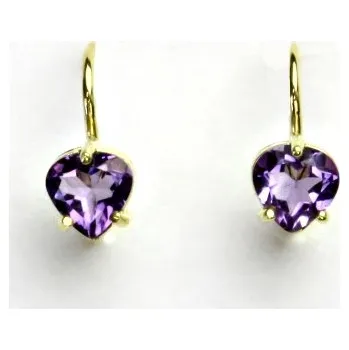 Drahý kámen Zlaté náušnice, žluté i bílé zlato, srdíčka, přírodní ametyst sv. - NK 1362