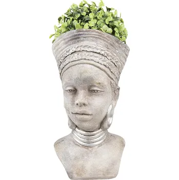 Květináč Šedý cementový květináč africká žena - 16*15*29 cm