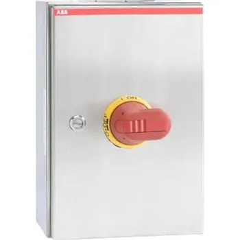 vypínač 1SCA022569R7670 OTR100BA4U Odpínač 4P z nerez. plechu v krytu, IP65, rukoj. uzam. žl.-červ, ABB