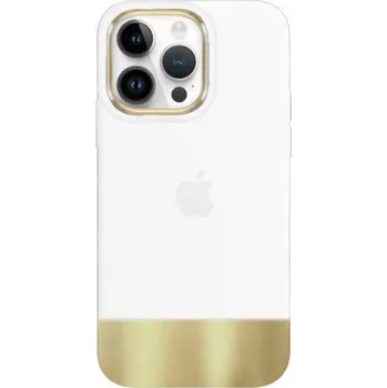 Pouzdro na mobilní telefon Ochranný kryt s pokovenou spodní částí pro iPhone 14 Pro Max - bílý