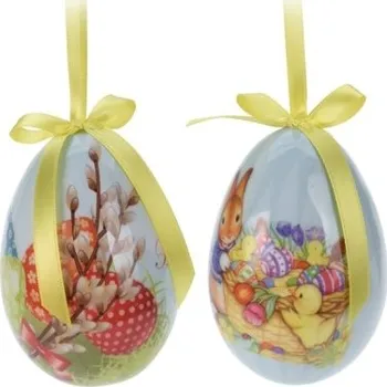 Velikonoční dekorace Vajíčko na zavěšení žlutá stuha, mix druhů (135154 041 APF710280 vajíčko žluté)
