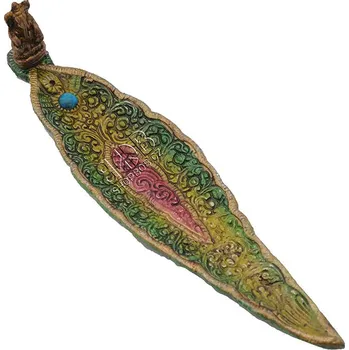 Vonná tyčinka Stojánek na vonné tyčinky - list kov Ganesh barevný zelený