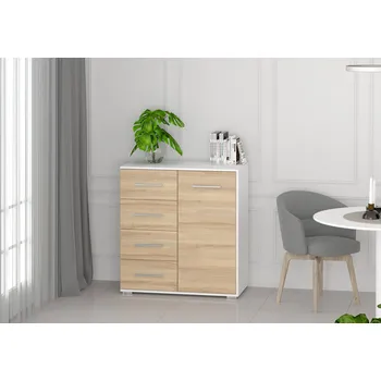 Komoda Eoshop Komoda Brida mini 01 4S1D BS, Bílá / Dub Sonoma
