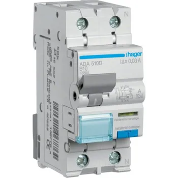 Jistič ADA510D Chránič s jističem 2P (1P+N), 10 A, 30 mA, B, 10 kA, typ: A, Hager