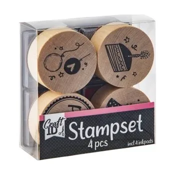 Dětské razítko Dřevěná razítka, 4 ks - dort, balonky