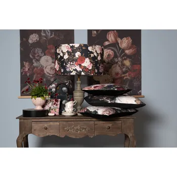 Dekorativní polštářek Šedivý polštář s motivem tulipánů a pivoněk s výplní - 45*45 cm