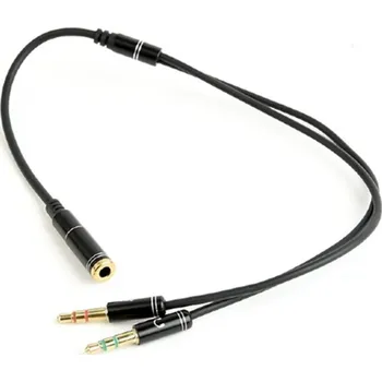 Audio kabel Gembird CABLEXPERT rozdvojka jack 3,5mm (4 pólový) na 2x3,5mm F/M, kovové koncovky, 20cm, černá