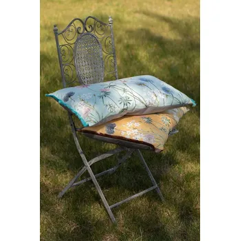 Dekorativní polštářek Patelově tyrkysový polštář s modrými třásněmi a motivem květin - 60*40 cm