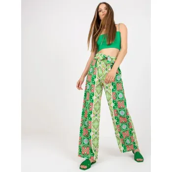 Dámské kalhoty s širokými nohavicemi vzorované SHERRIE zelené