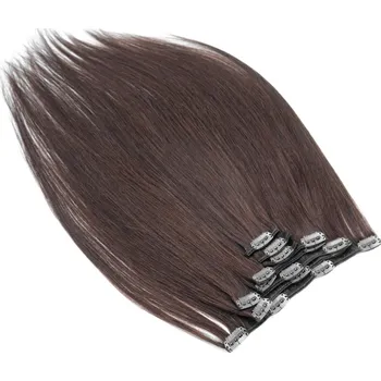 Příčesek Clip in vlasy k prodlužování 60cm, 120g, 100% lidské, REMY - tmavě hnědá